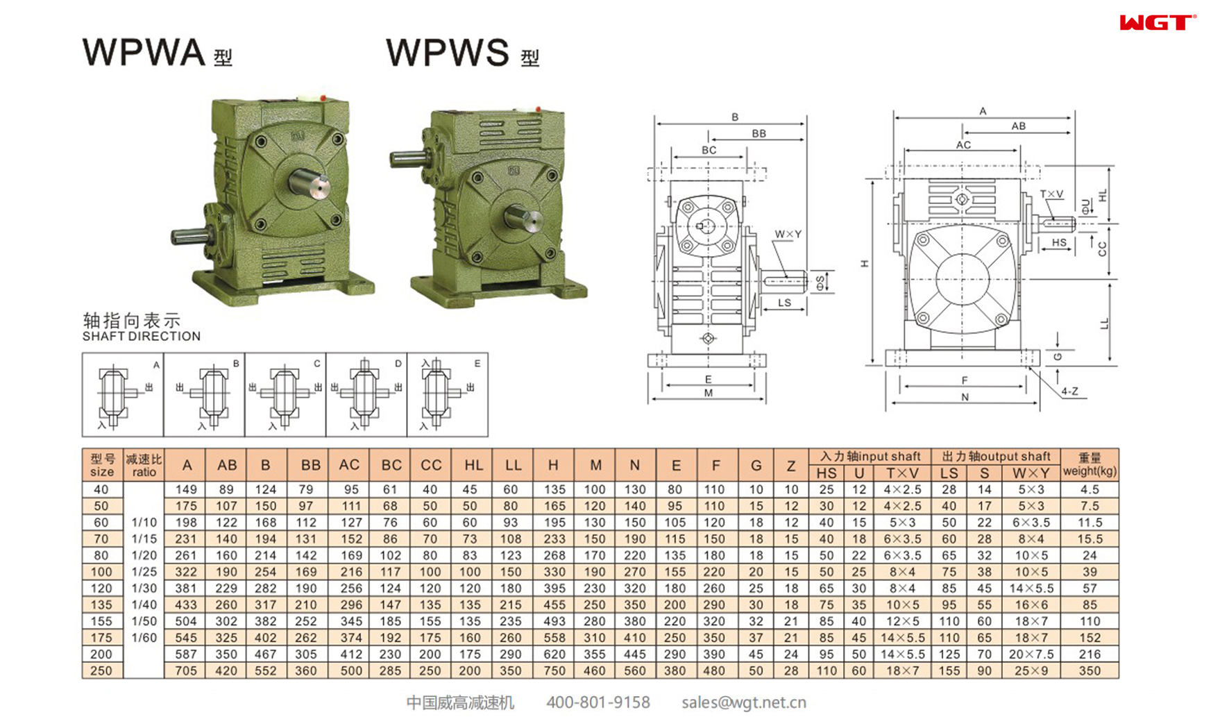 WPWA WPWS50 蜗轮减速机 万向减速机