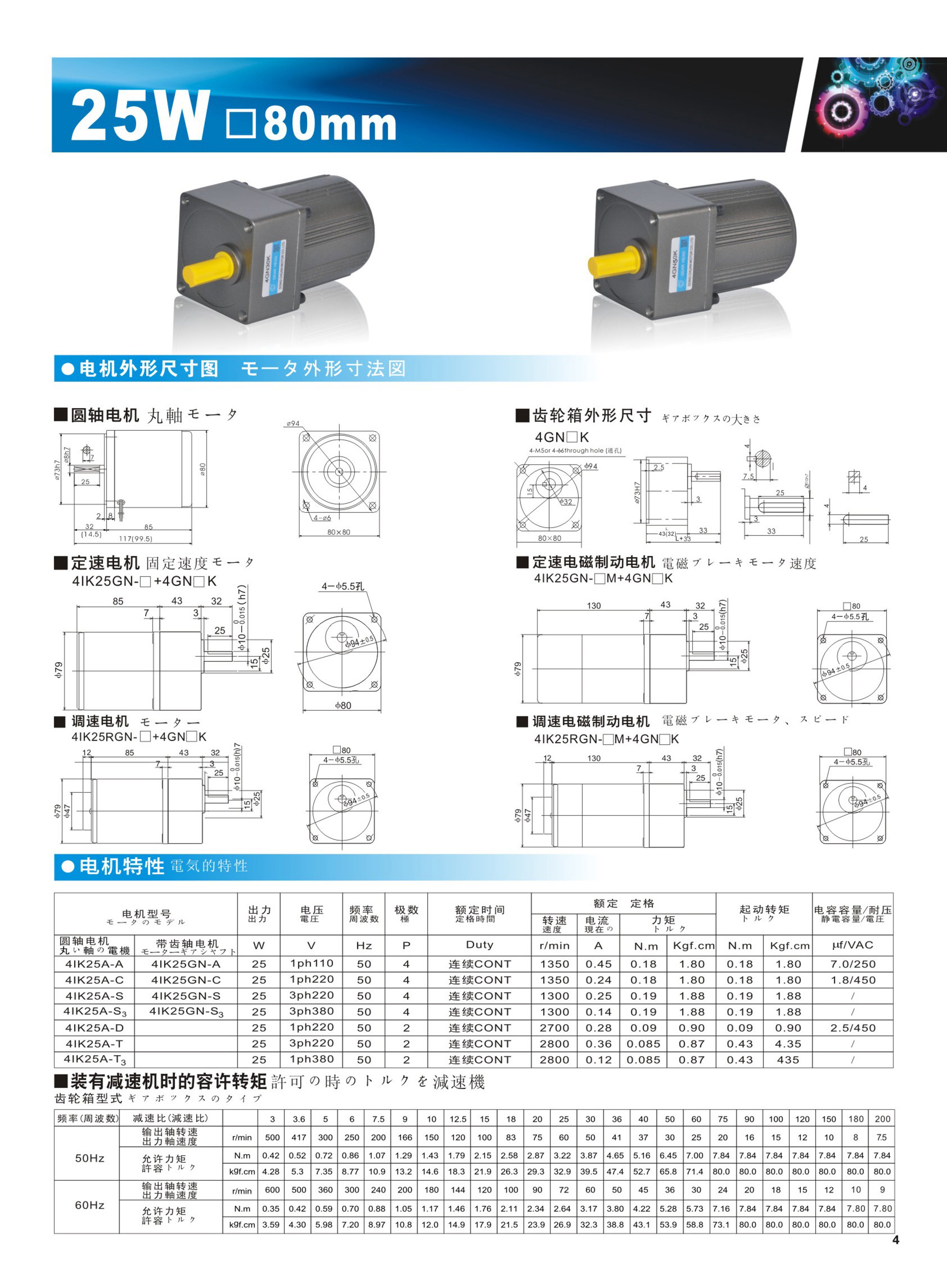 41IK25A-T 25W 80mm 齿轮减速电机_系列齿轮箱