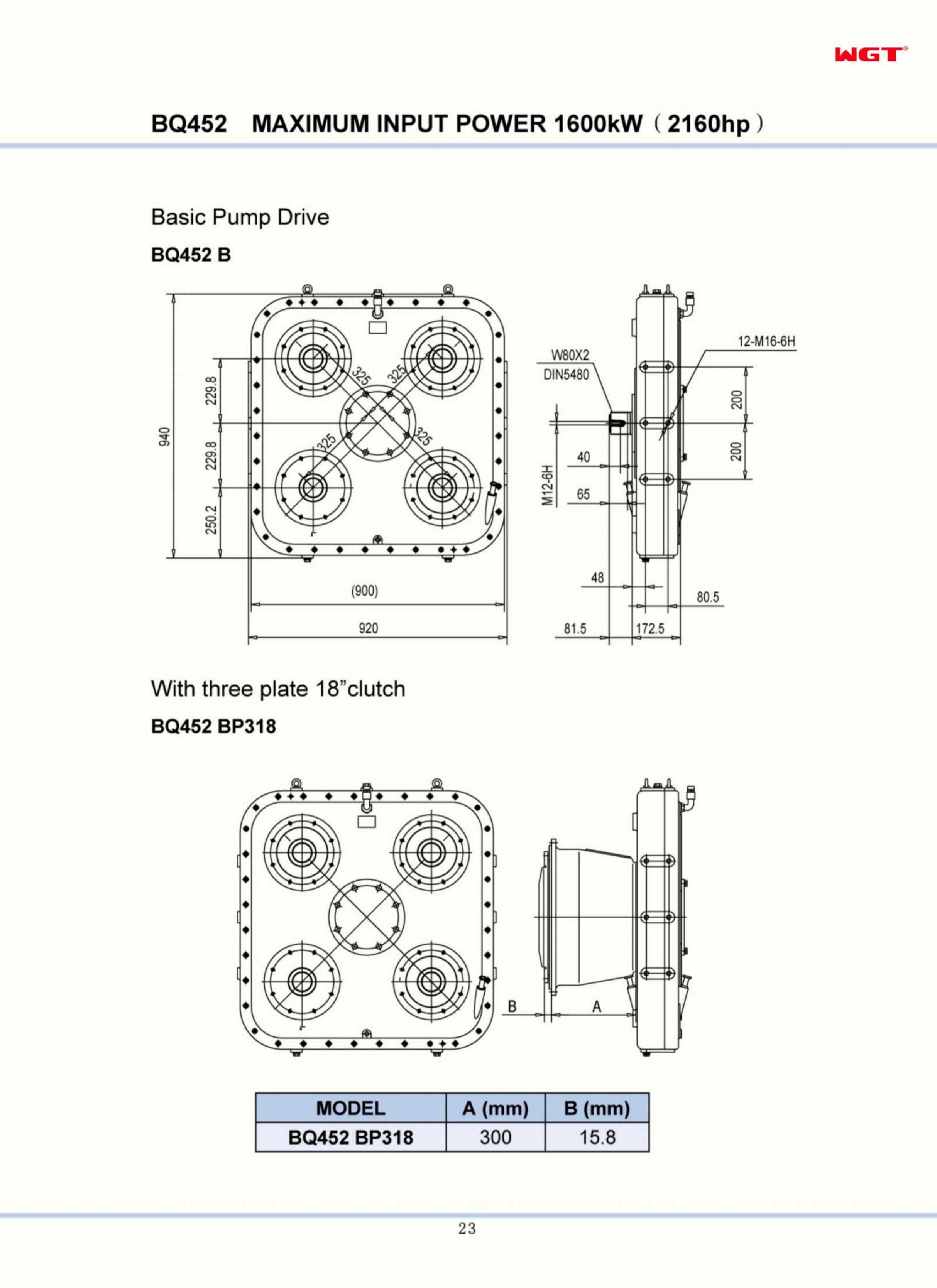 BQ452 B 高达 1600kW(2160hp)