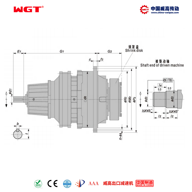 P3NA13 (i:140-280) P系列行星 标准型(同轴式) 带锁紧盘空心轴