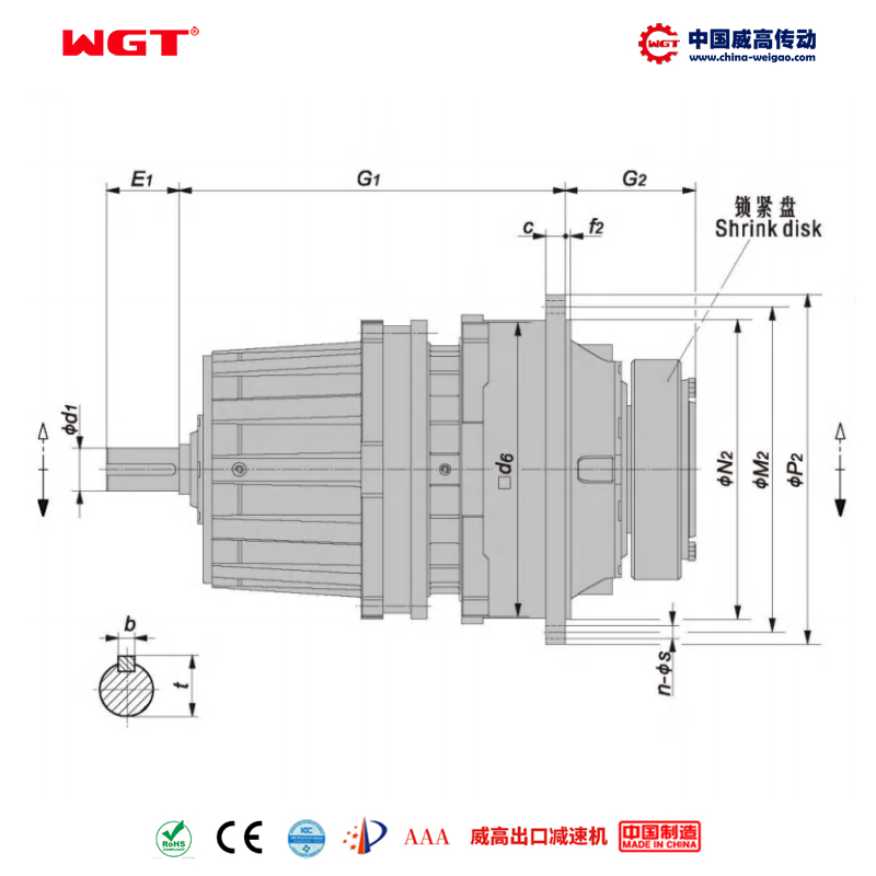 P2NA16 (i:25-40) P系列行星 标准型(同轴式) 带锁紧盘空心轴